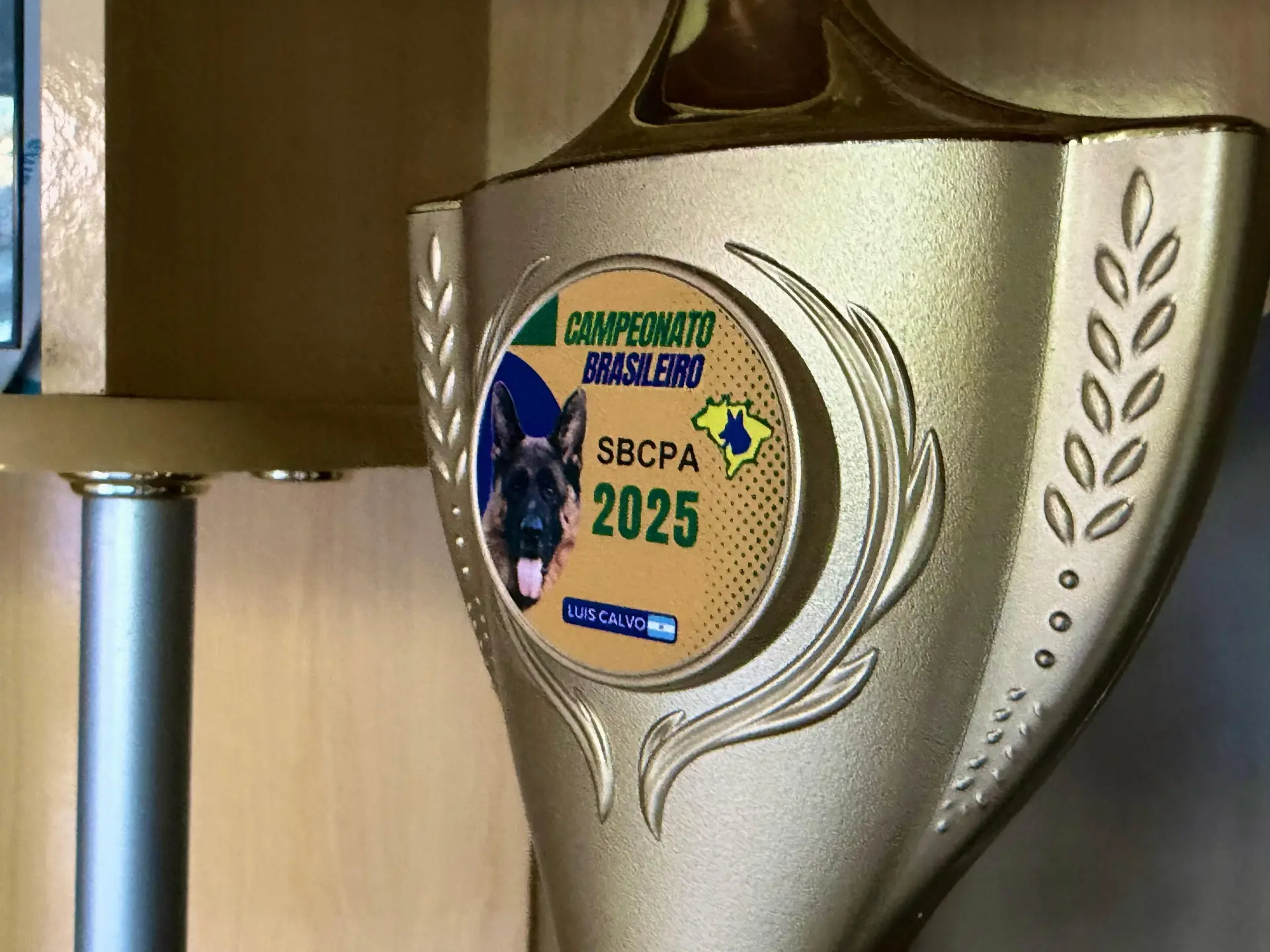 Troféu do Campeonato Brasileiro SBCPA 2025 com retrato de Pastor Alemão